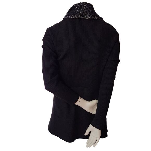 Absolutely Famous Open Front Cardigan Sweater Women's Medium Black Ribbed Knit - Picture 9 of 14